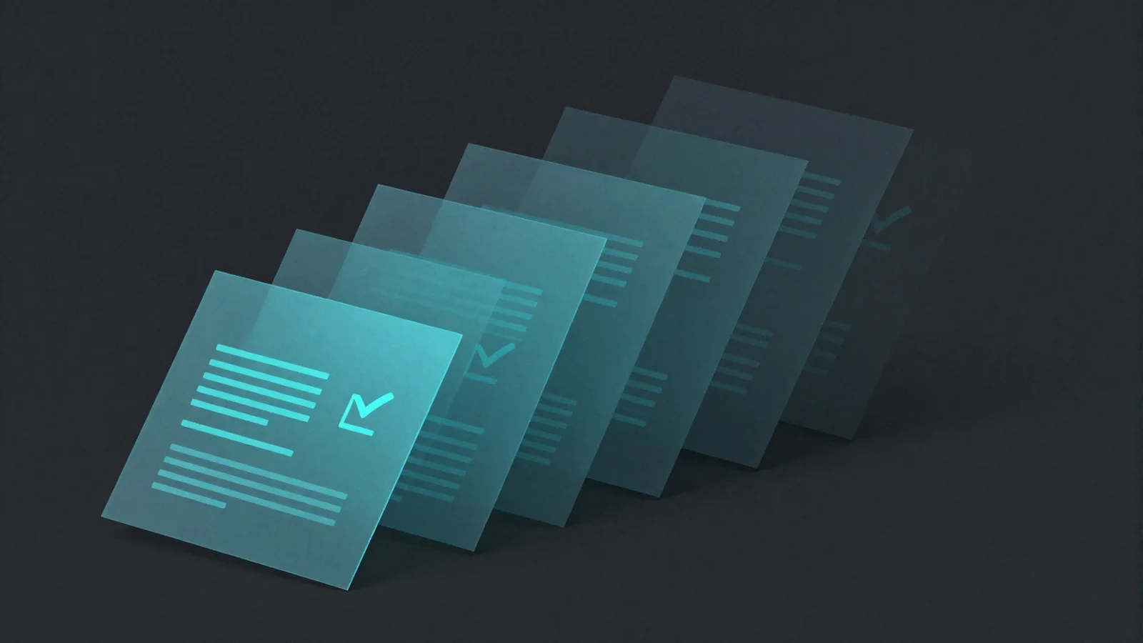 Abstract symbolic illustration for Merchant Onboarding + KYC/KYB Automation — Merchant Onboarding, brand-cyan editorial composition on dark canvas